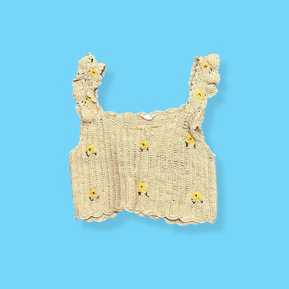 Cotton On Tops - Cotton On Beige Knit Top with Yellow Floral Detail